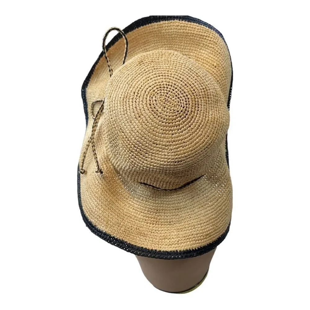 Scala Collezione Women's Natural Fibre Black Trim Wide Brim Sun Hat Tan One Size